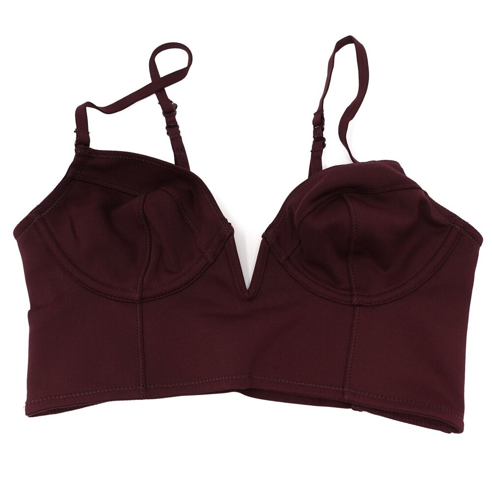 Free People Intimately Brianna Longline Bra Black Sugar Burgundy Size XS New